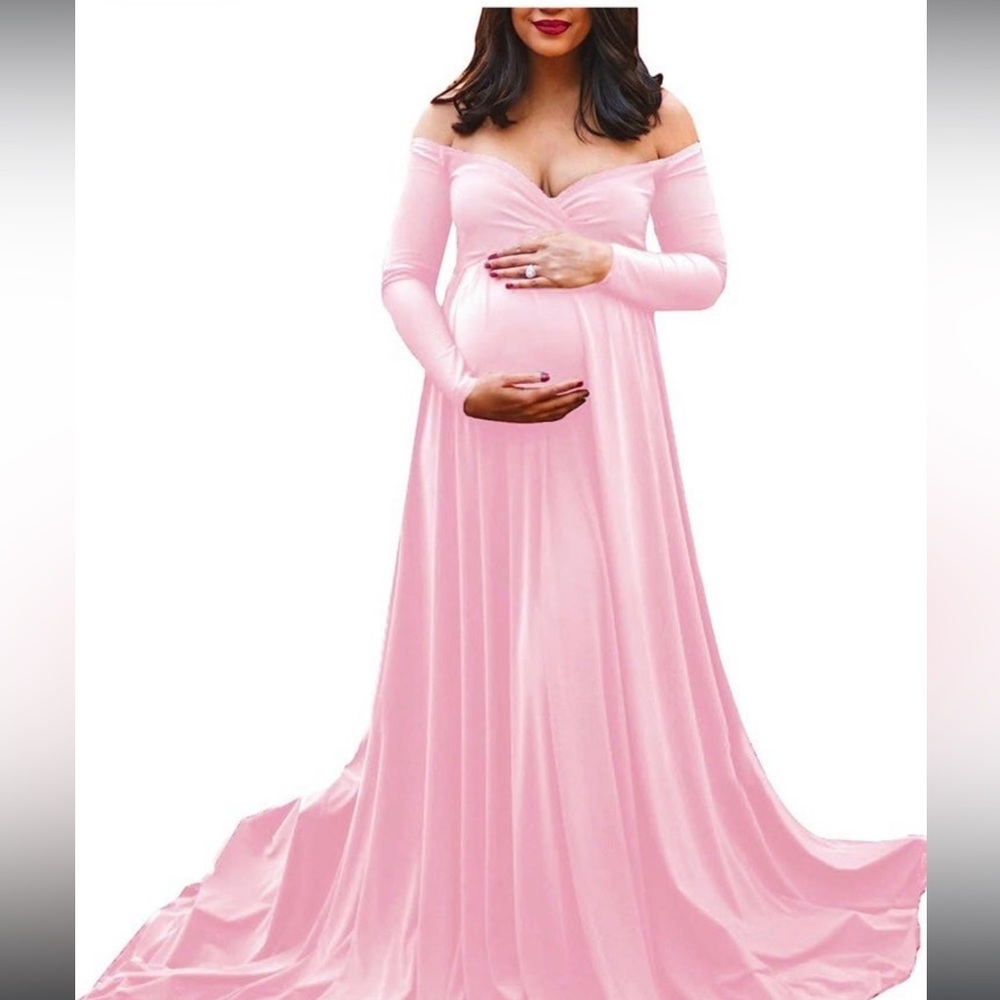 Pink maternity dress small maxi long sleeve